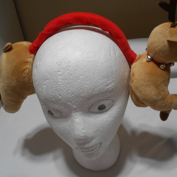 VTG REINDEER HEADBAND EARMUFFS  IN JINGLE BELLS COLLAR UNISEX KIDS VELOUR π¦πΈπ¦ - Picture 8 of 9